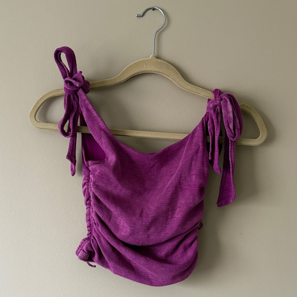 Free People XS Tie-Shoulder Ruched Tank Top in Magenta
